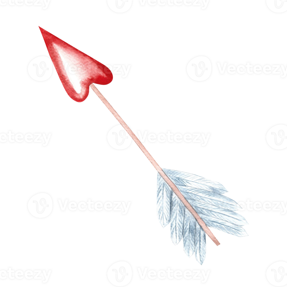 Cupid's arrow with a heart-shaped tip. Hand-drawn watercolor illustration. For Valentine's Day, wedding, birthday. For packaging, leaflets, posters and banners, postcards png