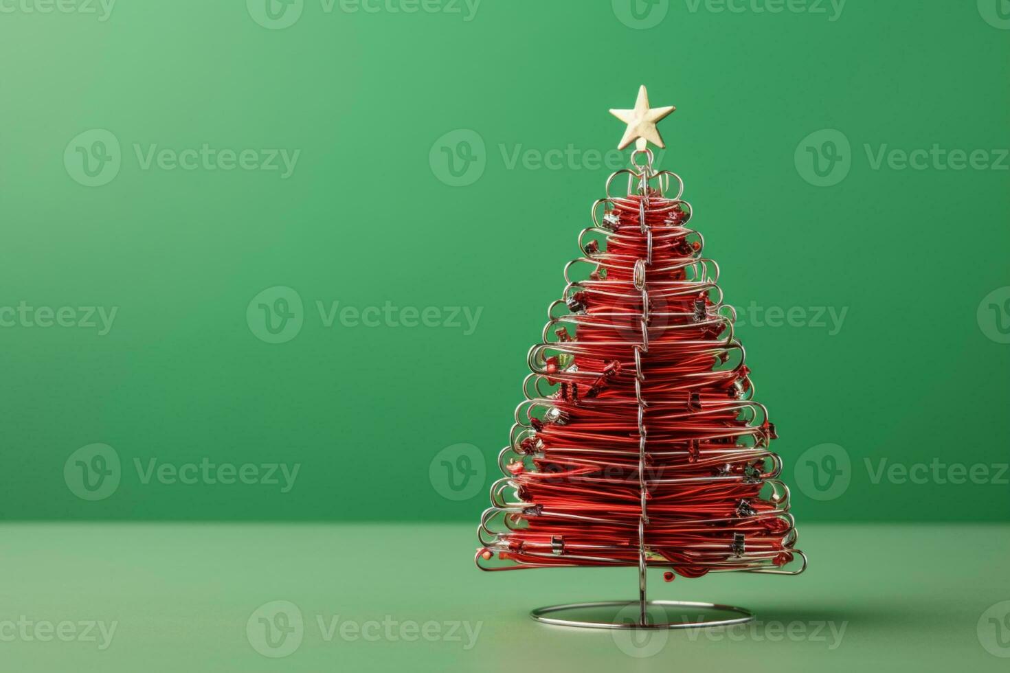 AI generated Red Christmas tree made up with paper clip and wire bokeh blurred background copy space photo