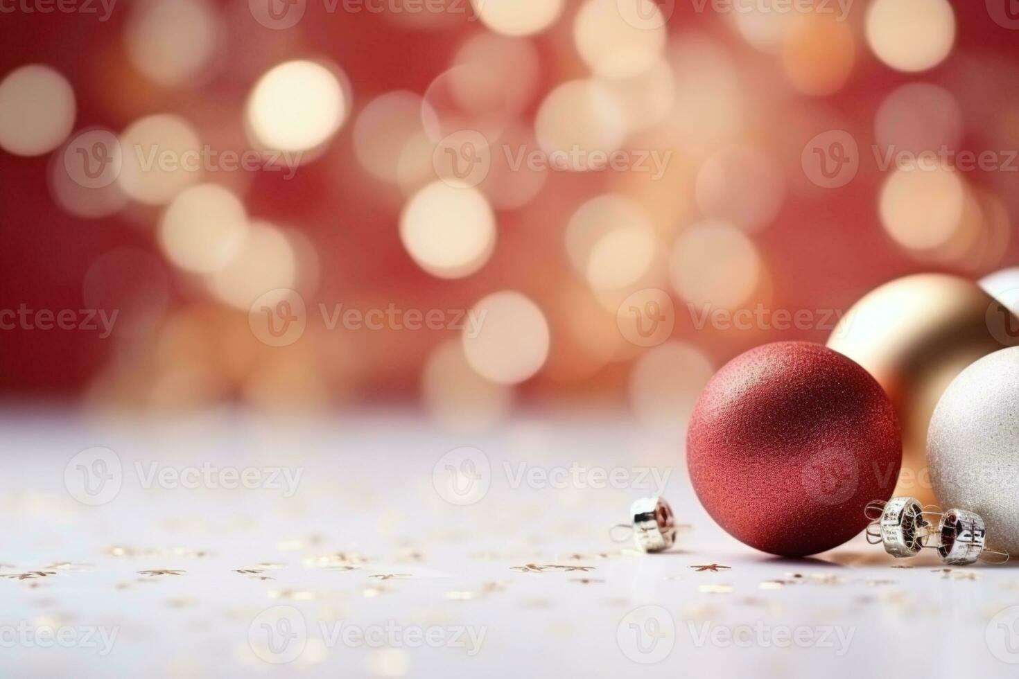 AI generated Merry christmas and happy new year, holidays greeting card with blurred bokeh background photo