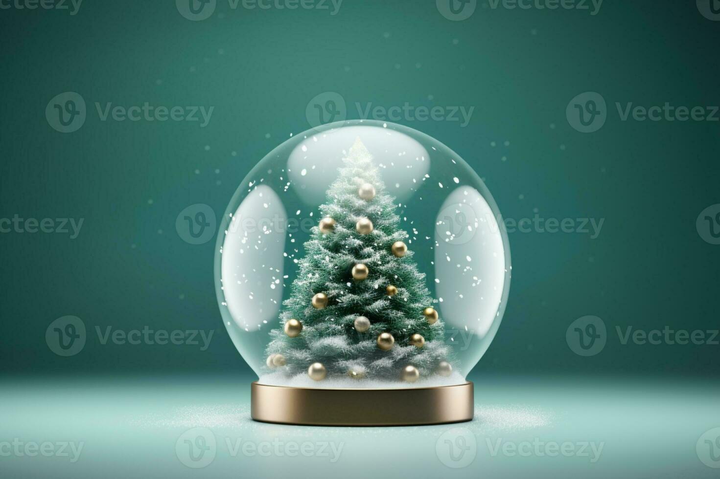 AI generated Christmas tree on glass globe ornament photo