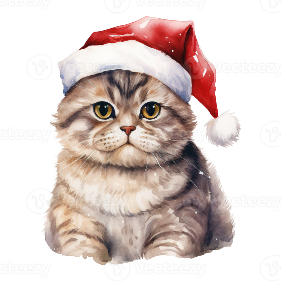 AI generated Scottish Fold Cat Wearing a Santa Hat. AI generated image png