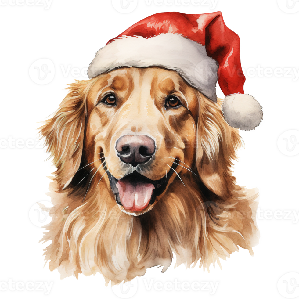 AI generated Golden Retriever Dog Wearing a Santa Hat. AI generated image png