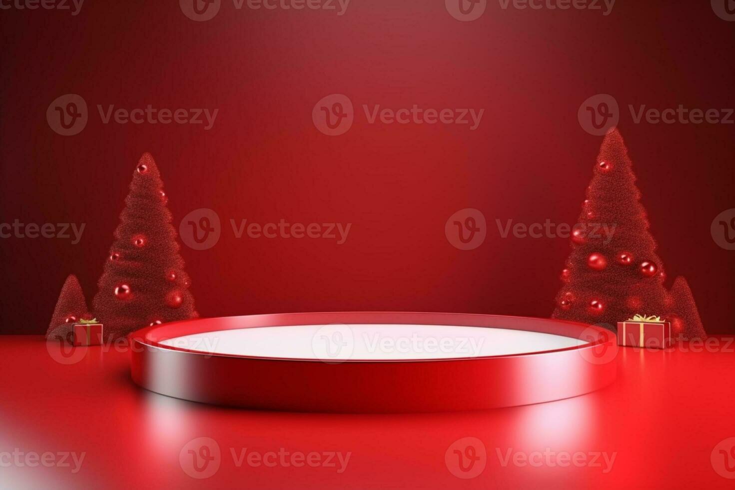 AI generated 3d rendered red Podium display for merry Christmas event photo