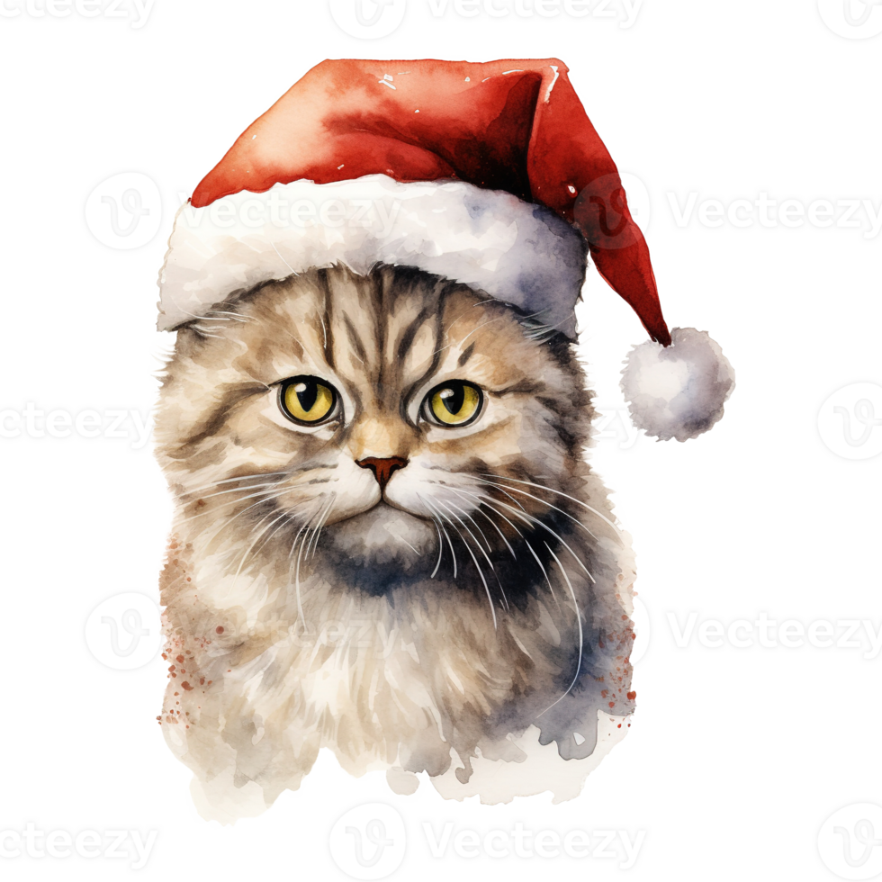 AI generated Scottish Fold Cat Wearing a Santa Hat. AI generated image png
