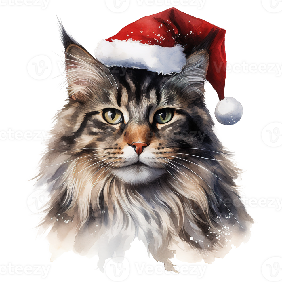 AI generated Maine Coon Cat Wearing a Santa Hat. AI generated image png
