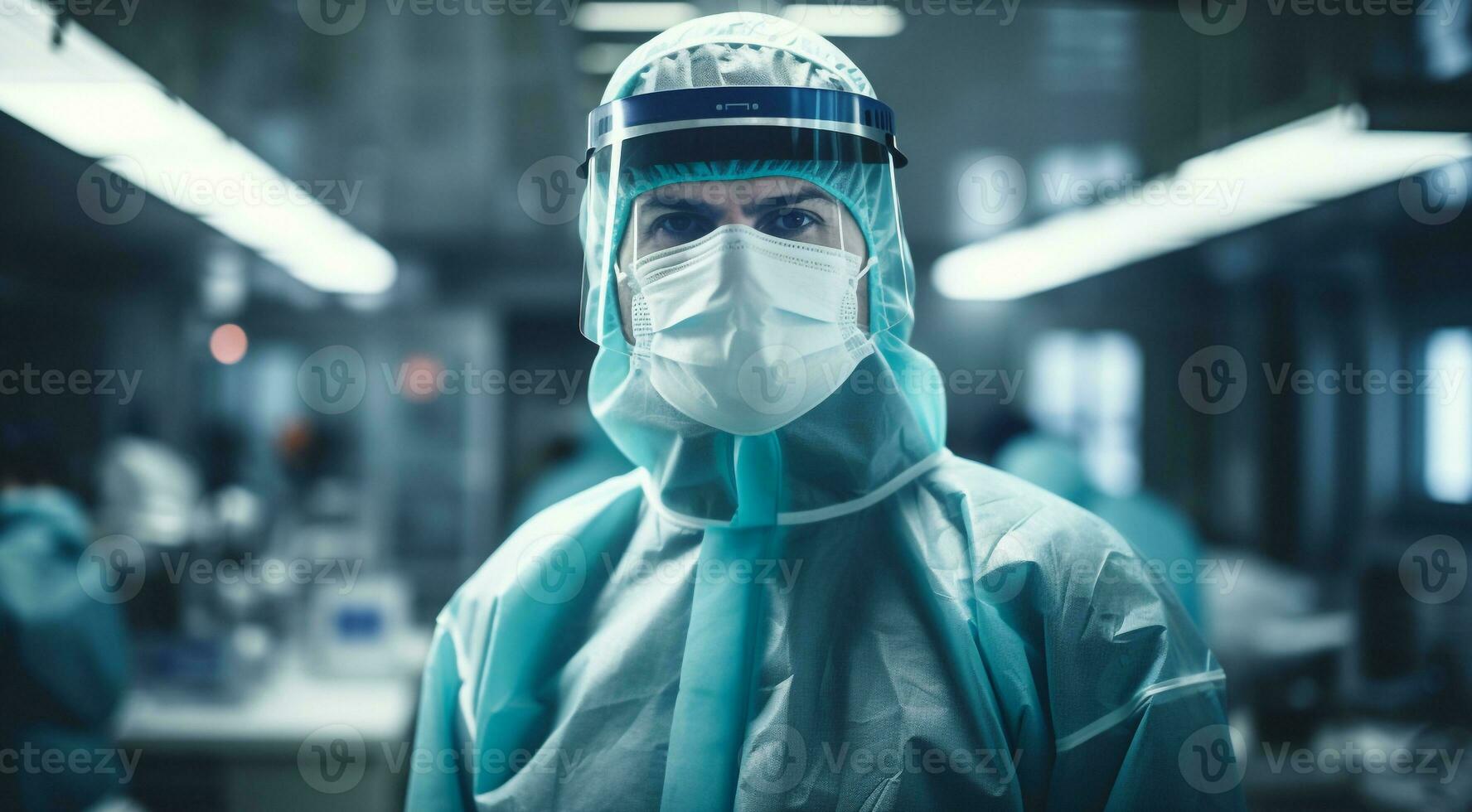 ai generado retrato de médico en médico mascarilla, médico en el laboratorio foto