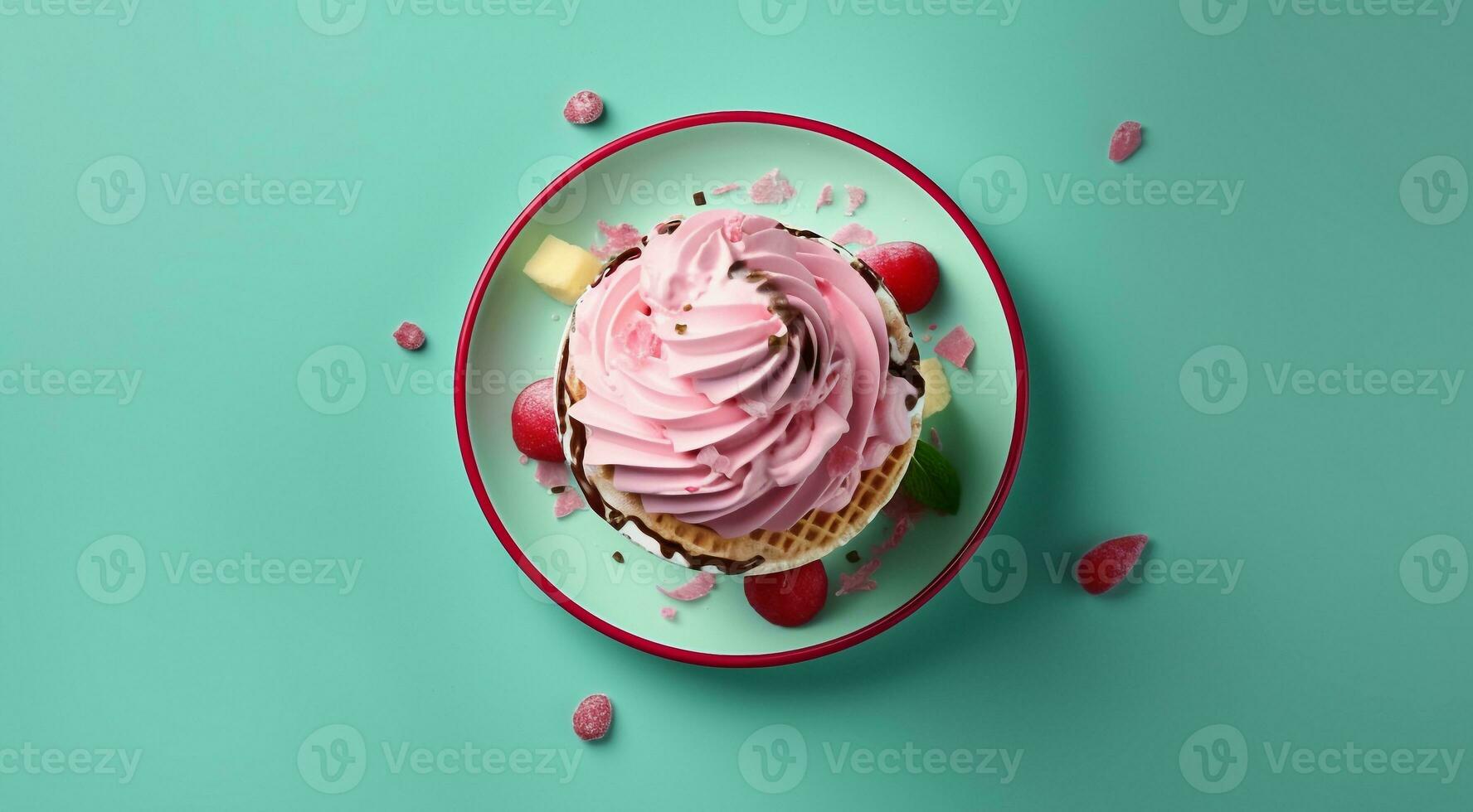 AI generated sweet ice cream on abstract background, colored delicious ice cream on background, colored background, ice cream on colorful background photo