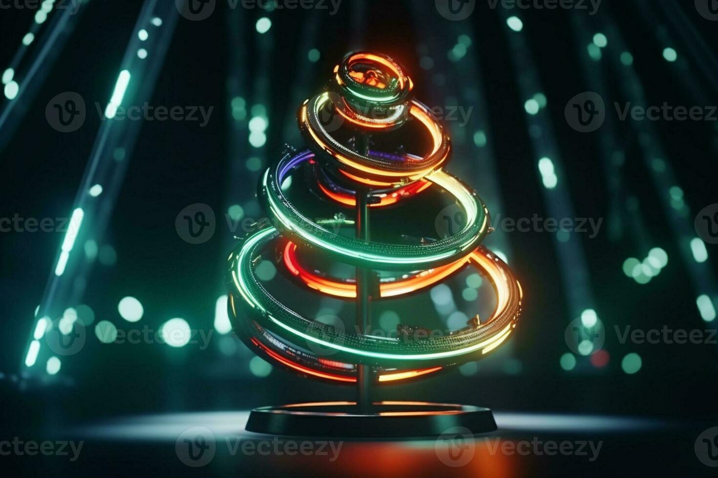 AI generated Christmas tree concept made of light trail technology concept photo