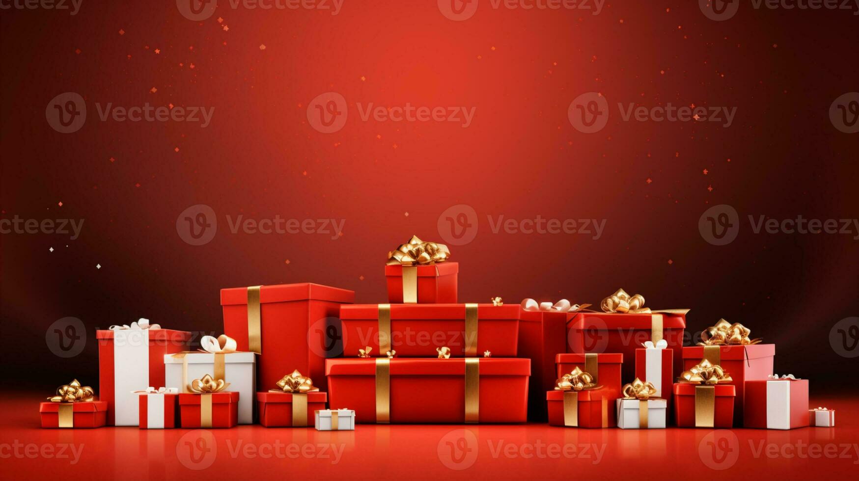 AI generated red Christmas gift on red background photo