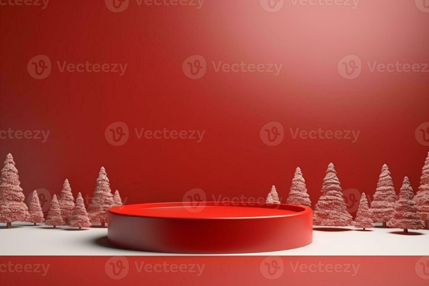 AI generated merry Christmas 3d rendered red Podium display for event photo