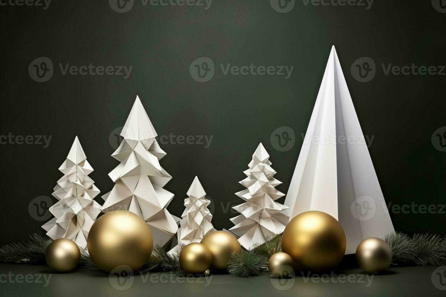 AI generated Christmas tree in paper style on white background photo