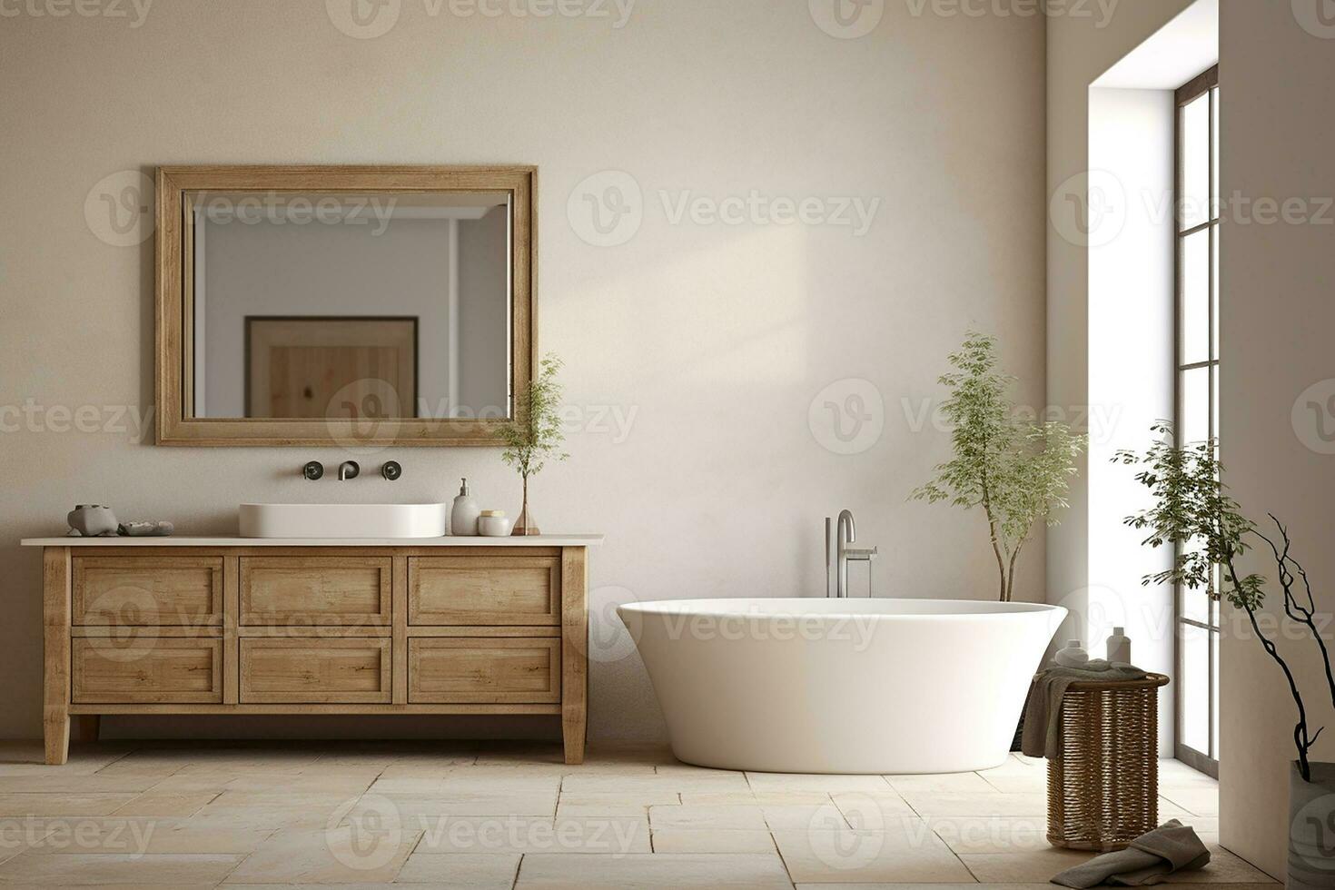 AI generated 3d rendered Minimal style Modern bathroom interior design with bathtub photo