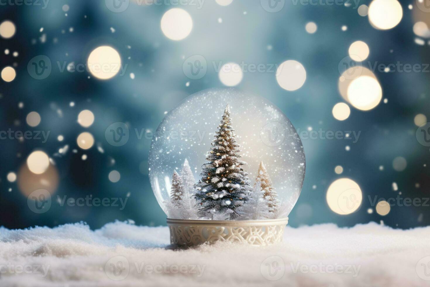 AI generated Christmas tree on glass globe ornament photo