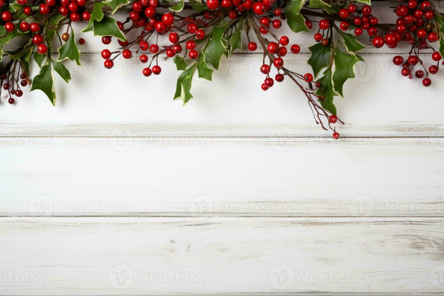 AI generated christmas holidays composition of fir tree branches with baubles and gifts copy space photo