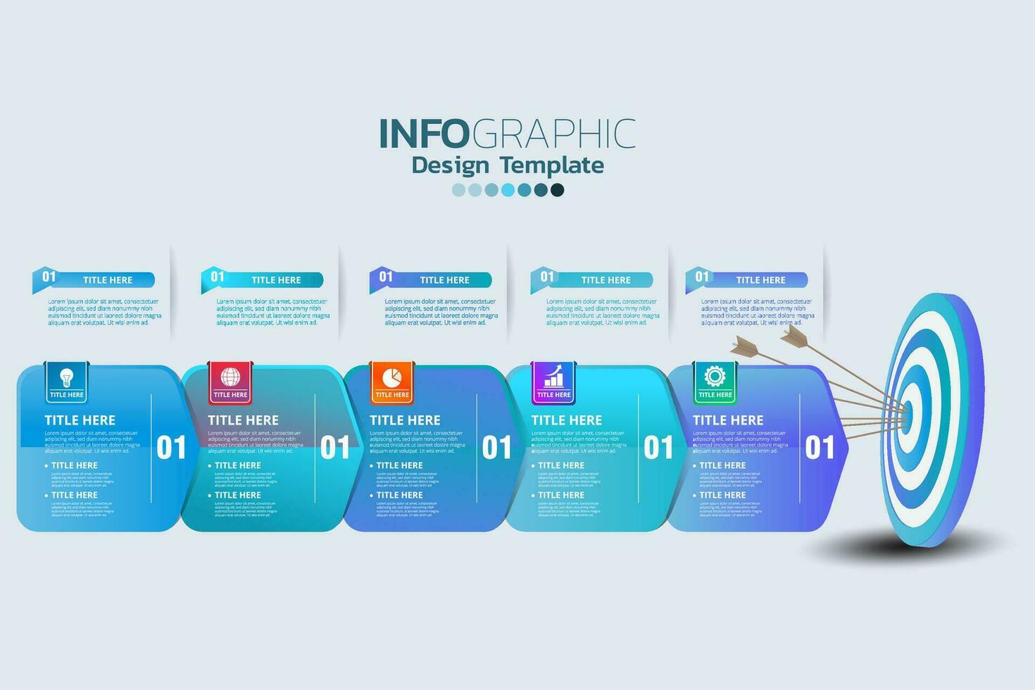 infografía modelo con seis pasos y flechas vector