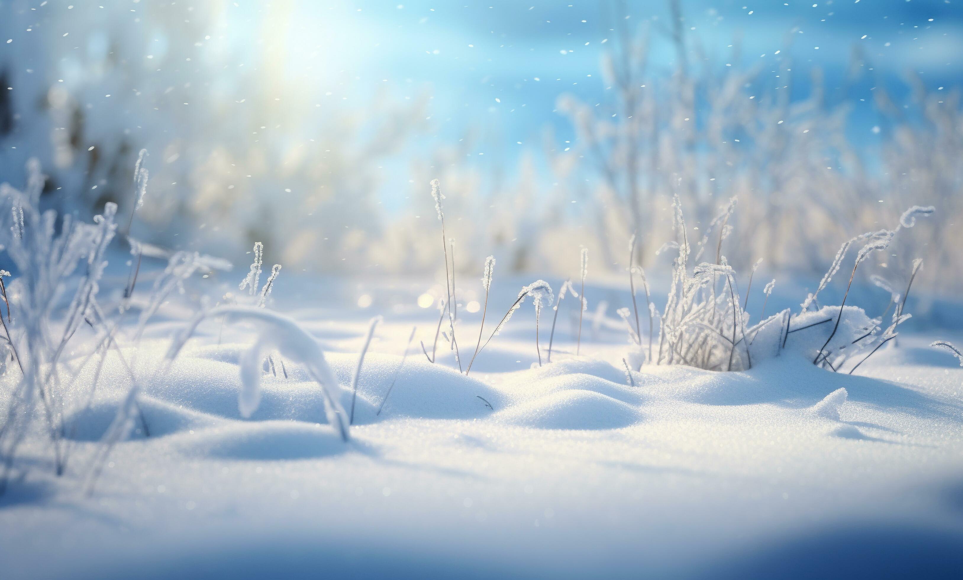 AI generated Winter background of snow and frost with free space for