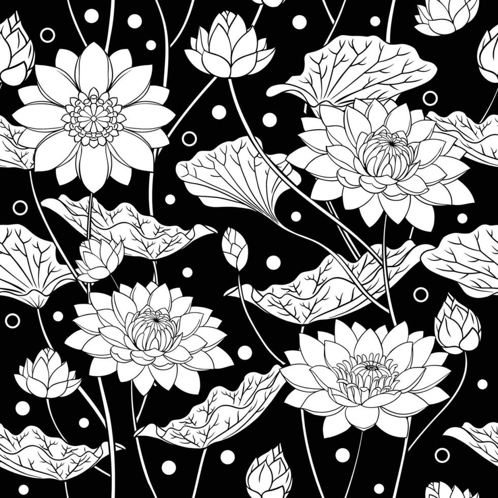 Lotus Flower and Flower Seamless Pattern Design vector