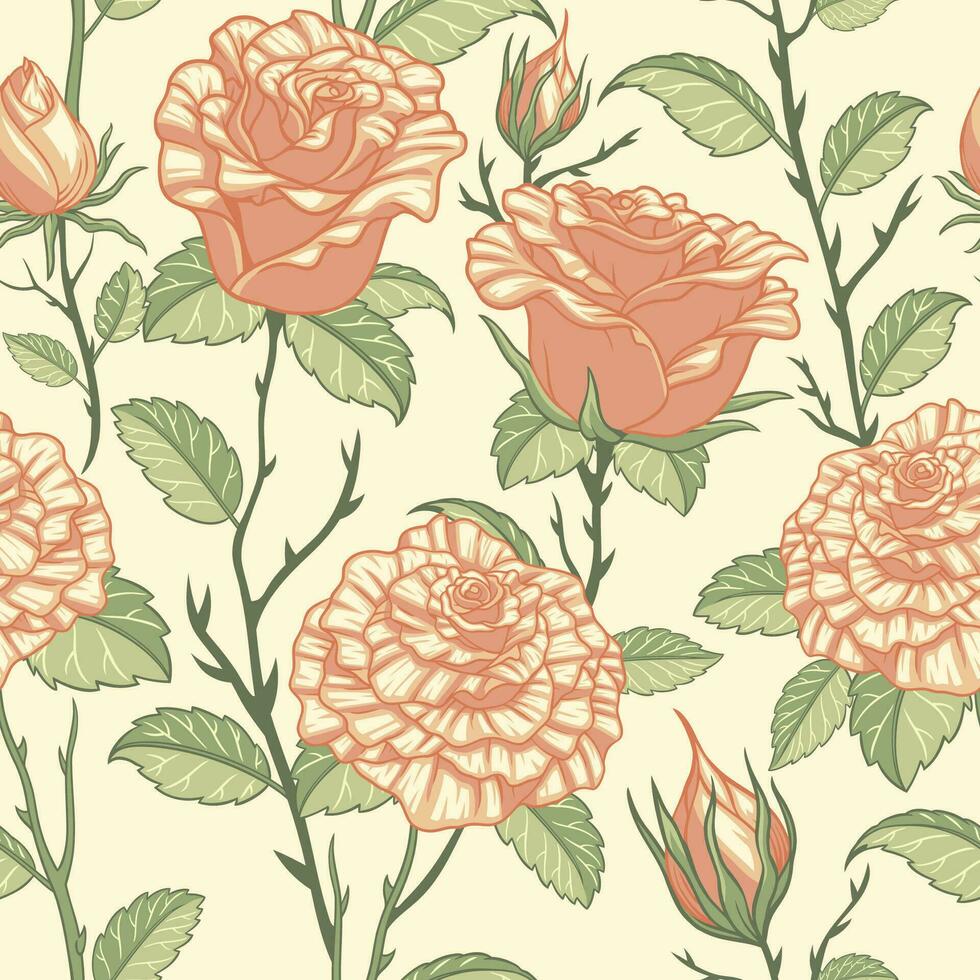 Rose Flower Seamless Pattern with Leaves vector