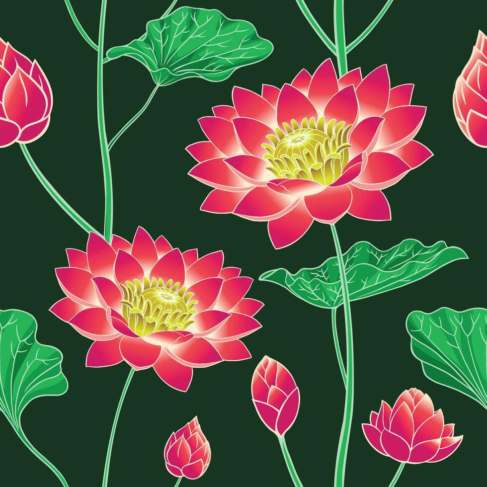Lotus Flower and Leaves Seamless Pattern vector