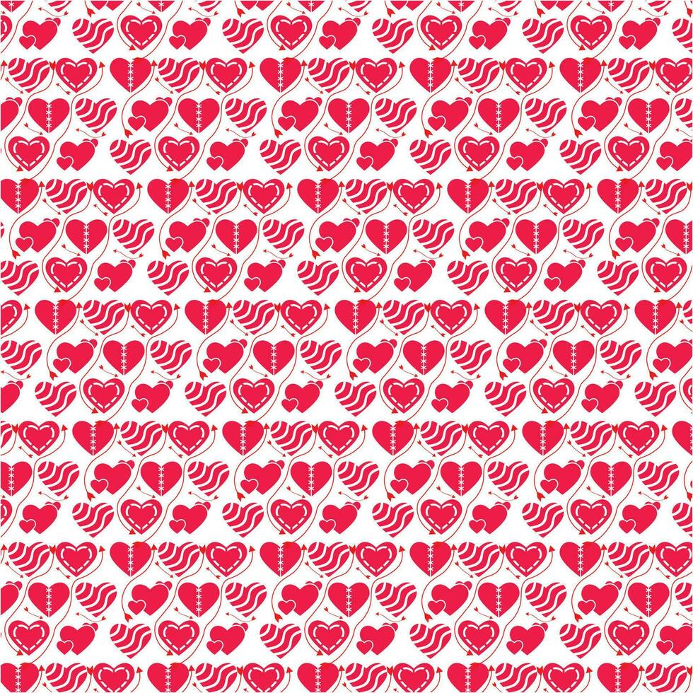 rosado amor con algunos corazón formas en sin costura modelo ilustración. linda romántico rosado corazones en blanco antecedentes . San Valentín día fiesta fondo textura. vector