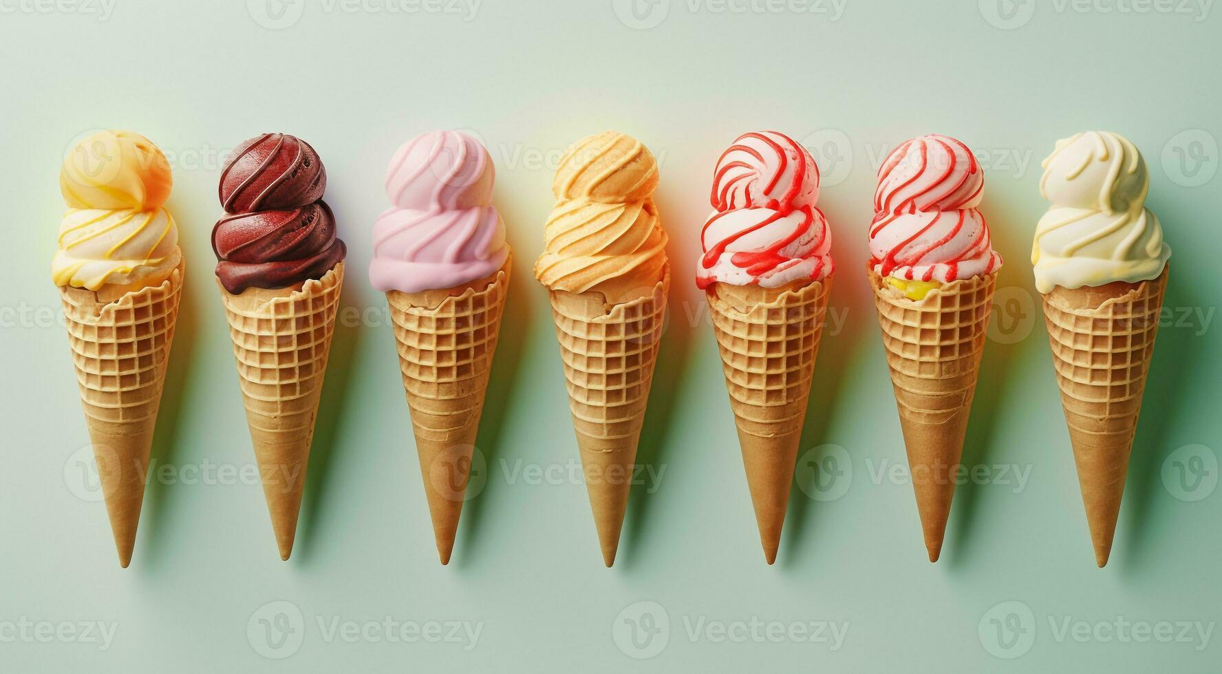 AI generated sweet ice cream on abstract background, colored delicious ice cream on background, colored background, ice cream on colorful background photo