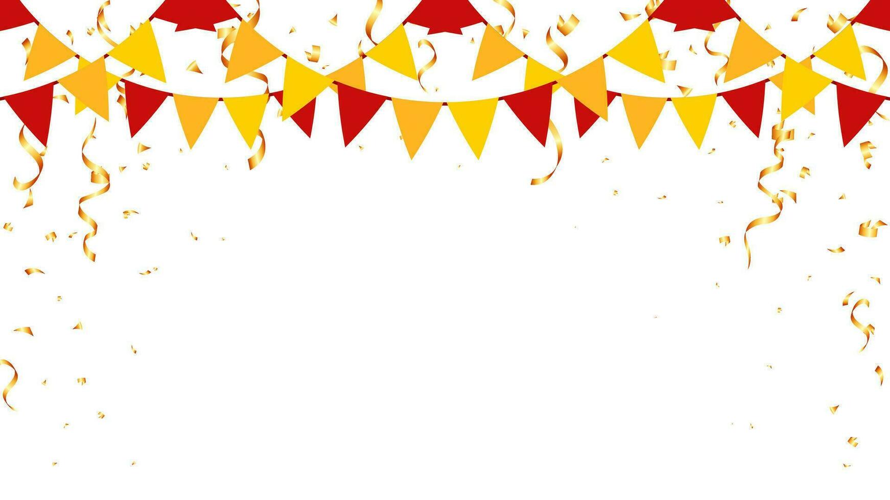 Chinese new year paper flags hanging and gold confetti for banner, card and frame vector