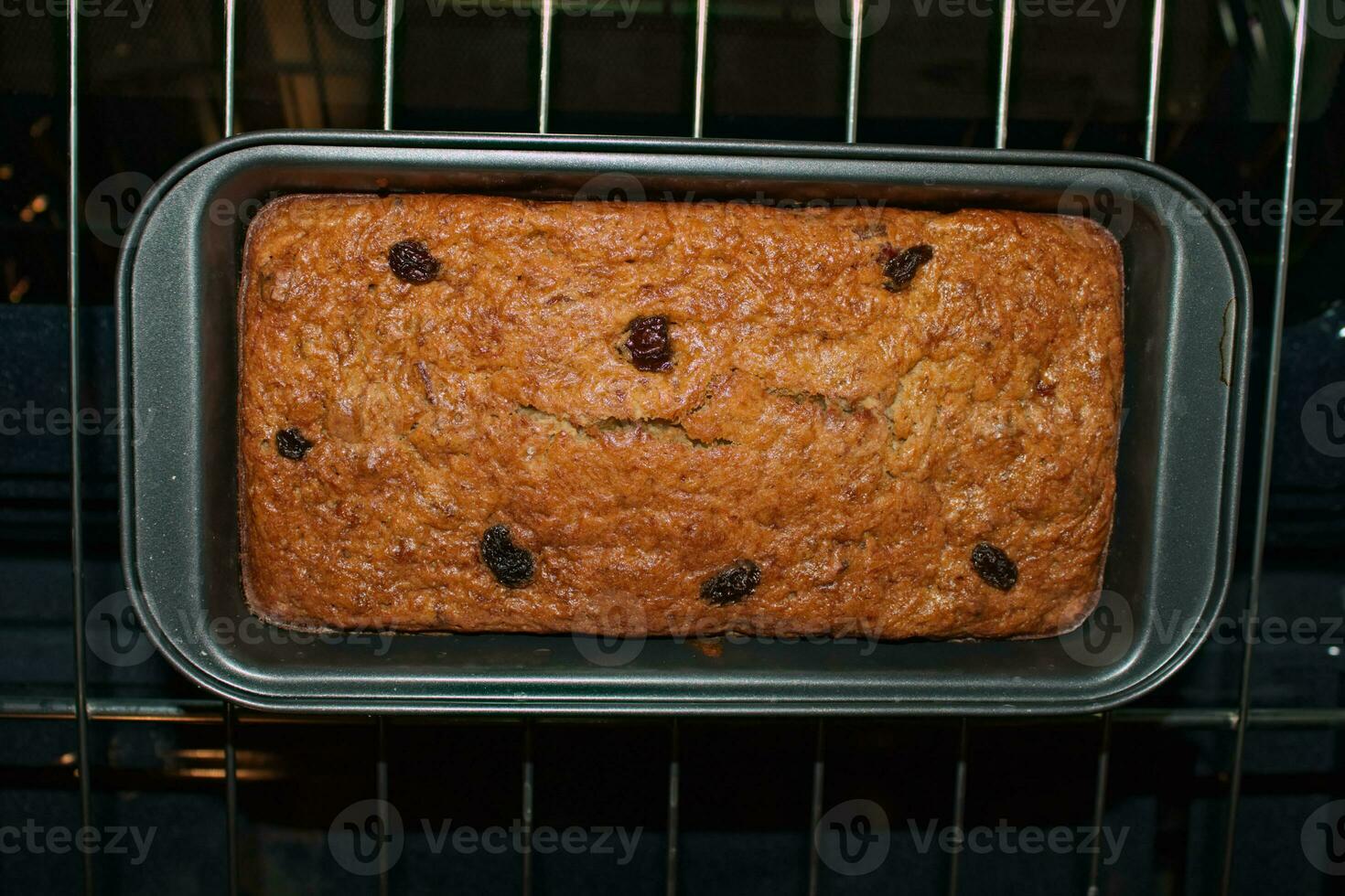 Overhead banana bread with raisins photo