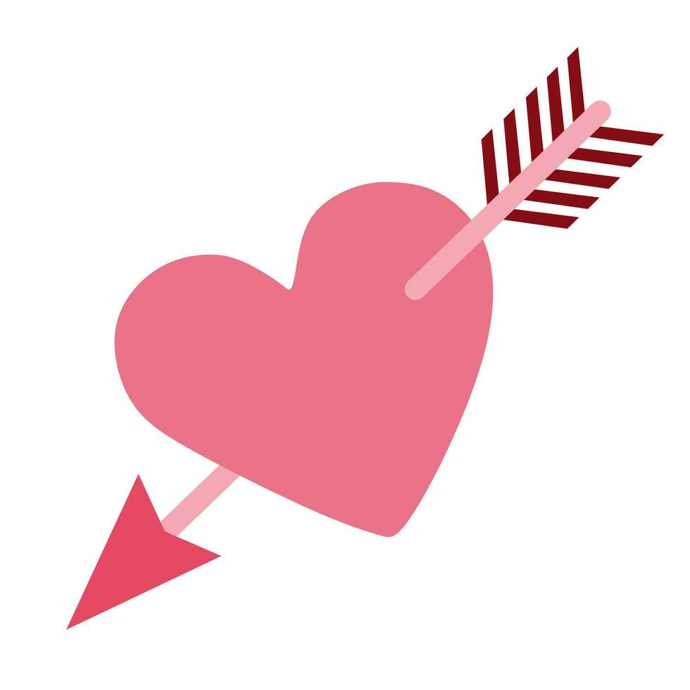 Amour Symbol with Heart and Arrow. Vector Flat or Cartoon style illustration isolated on white. Romantic Sign on Valentine day, Breaking heart. Template for Card, Poster, Decoration, Sticker pack.