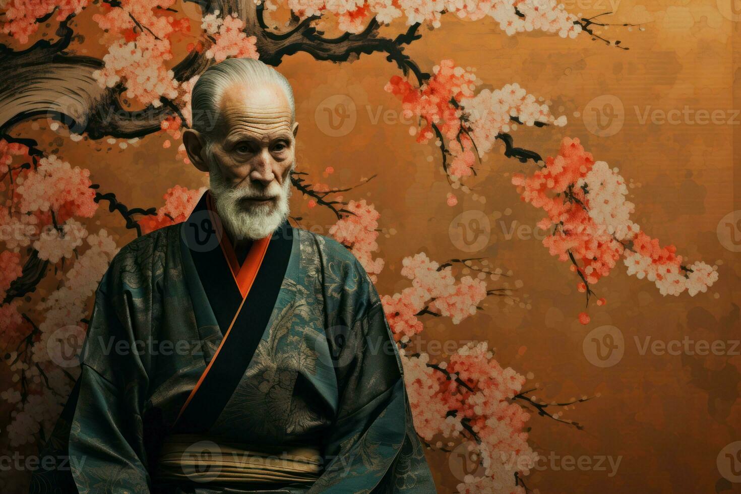 AI generated Old man japanese kimono. Generate Ai photo