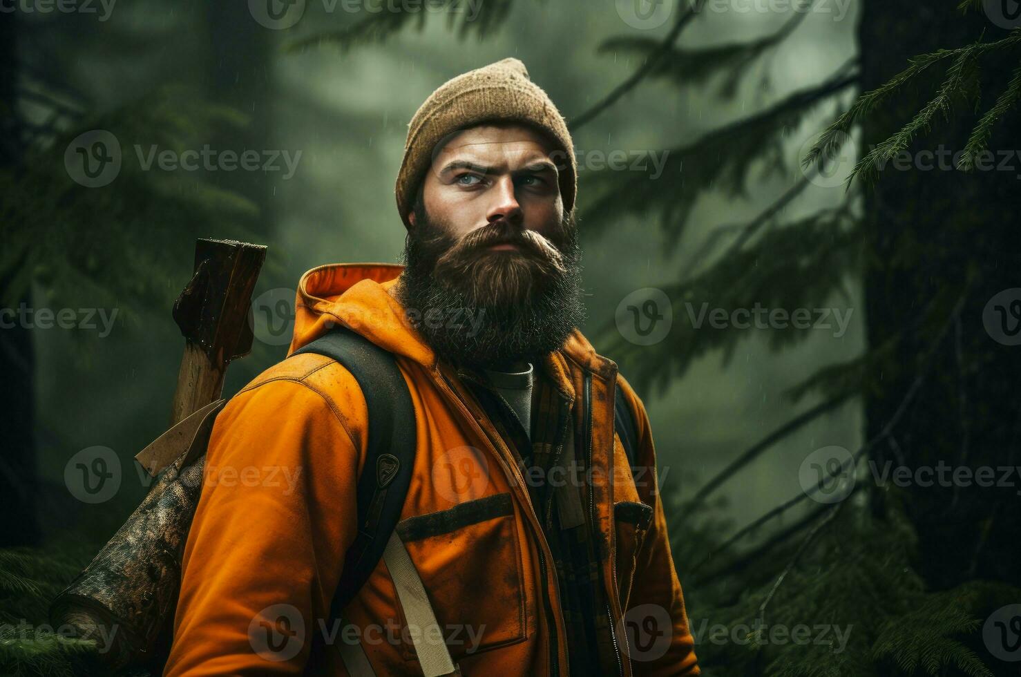 AI generated Robust Lumberjack person forest. Generate Ai photo