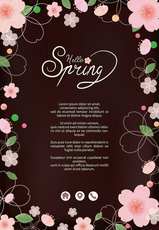 Spring cherry blossoms on dark background for greeting cards, posters, photo frames vector