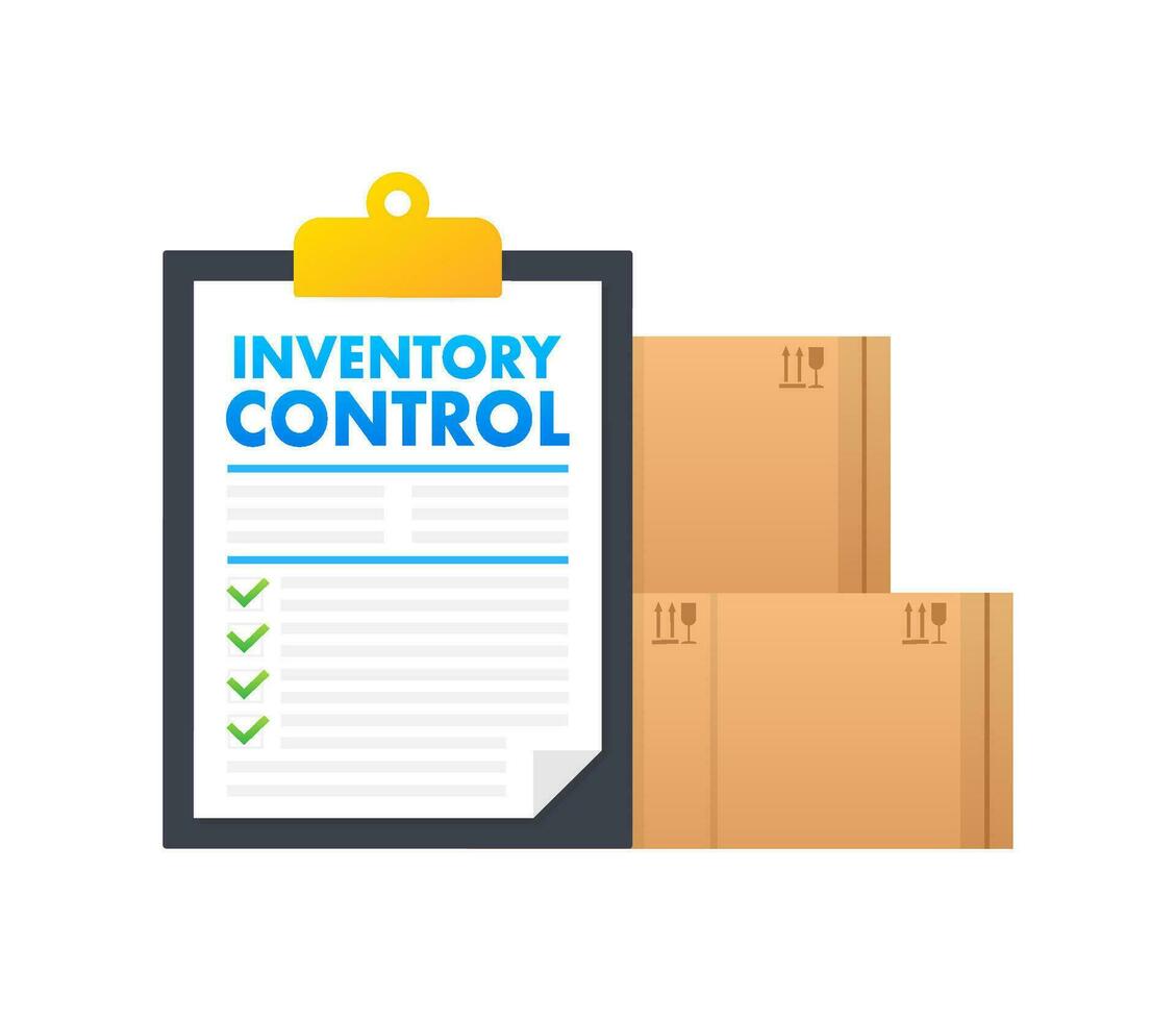 Clipboard with text Inventory Control near the boxes. Inventory management. Vector stock illustration