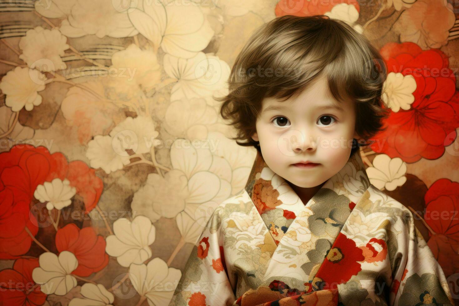 ai generado encantador pequeño chico kimono. generar ai foto