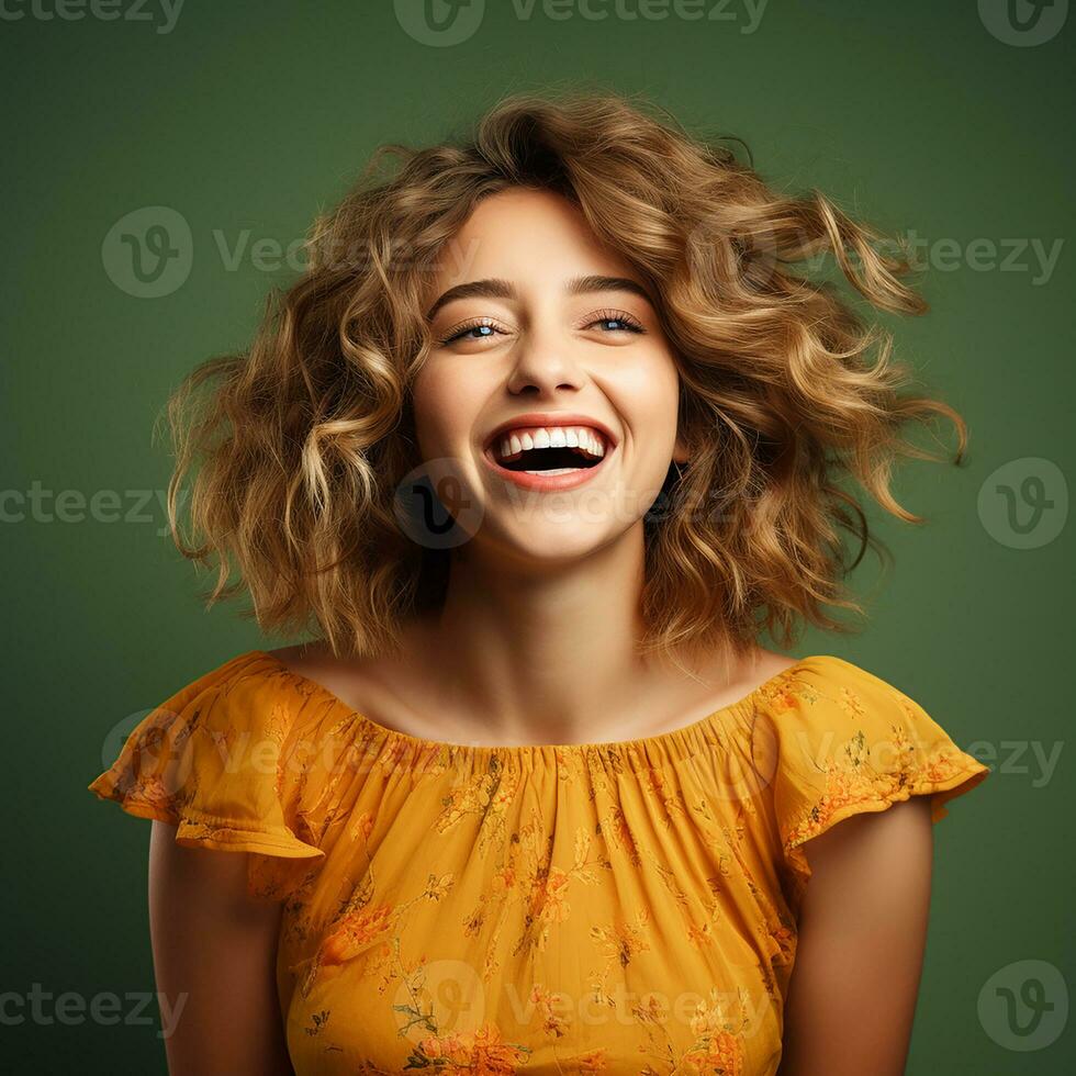 AI generated Portrait of a beautiful young woman smiling on isolated background generative AI photo