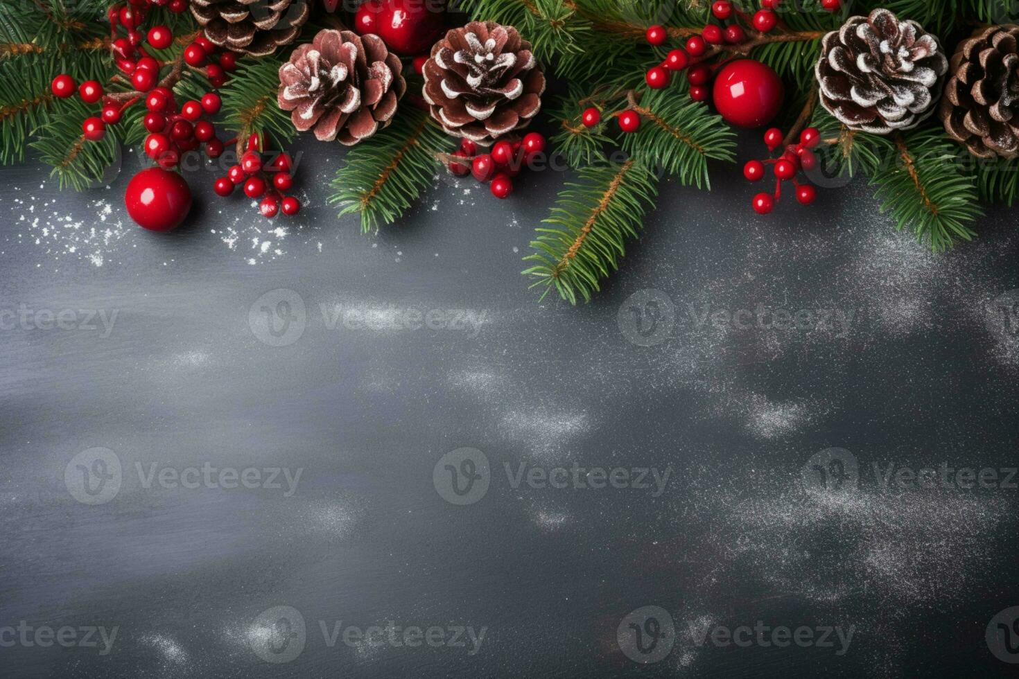 AI generated christmas holidays composition of green fir tree branches with gifts copy space photo