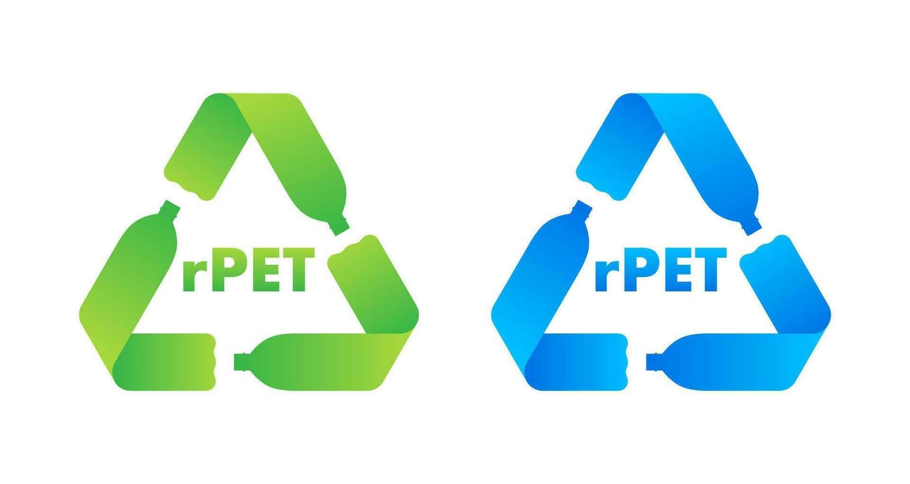 rPet standard sign, label. 100 percent recycled materials and bottles. Recycled polyethylene terephthalate. Vector stock illustration