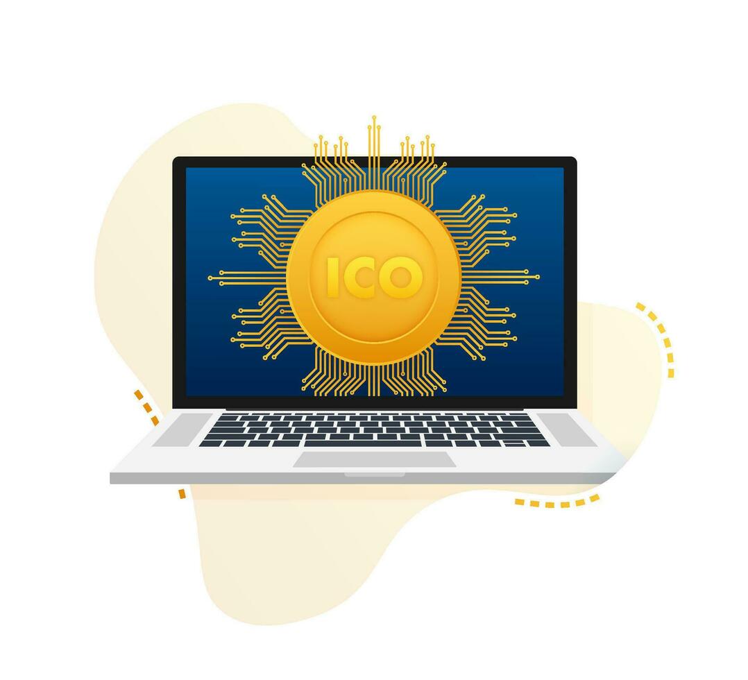 ICO, initial coin offering. ICO Token production process. Vector stock illustration