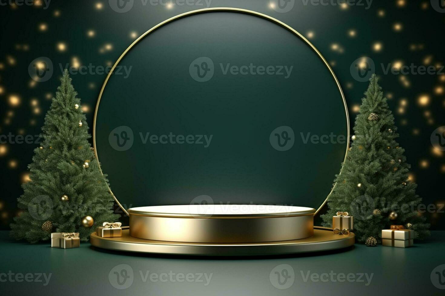 AI generated merry Christmas 3d rendered red Podium display for event photo