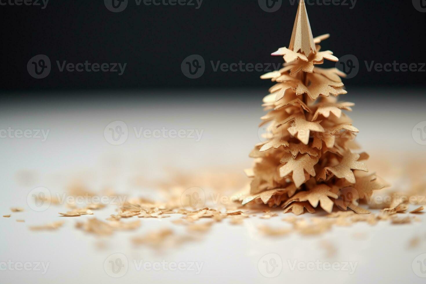 AI generated Christmas tree made with a pencil and its wooden shavings photo