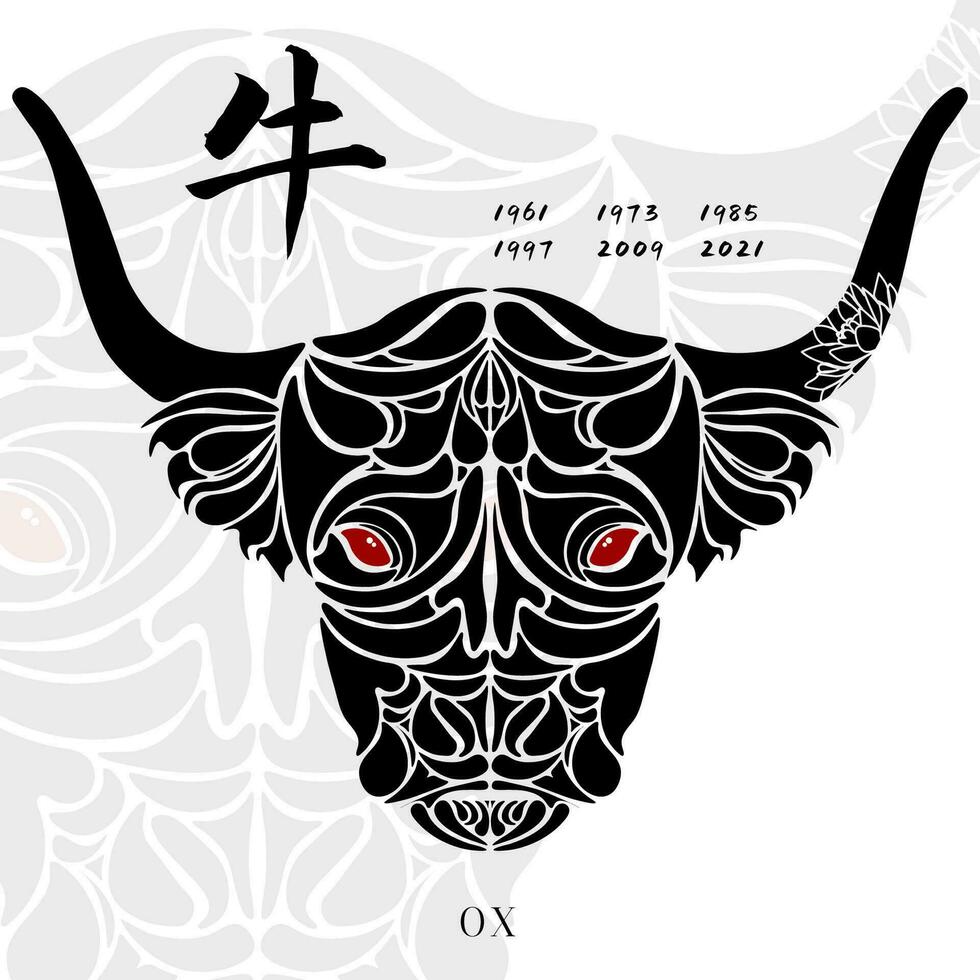 Chinese Zodiac Ox art vector illustration