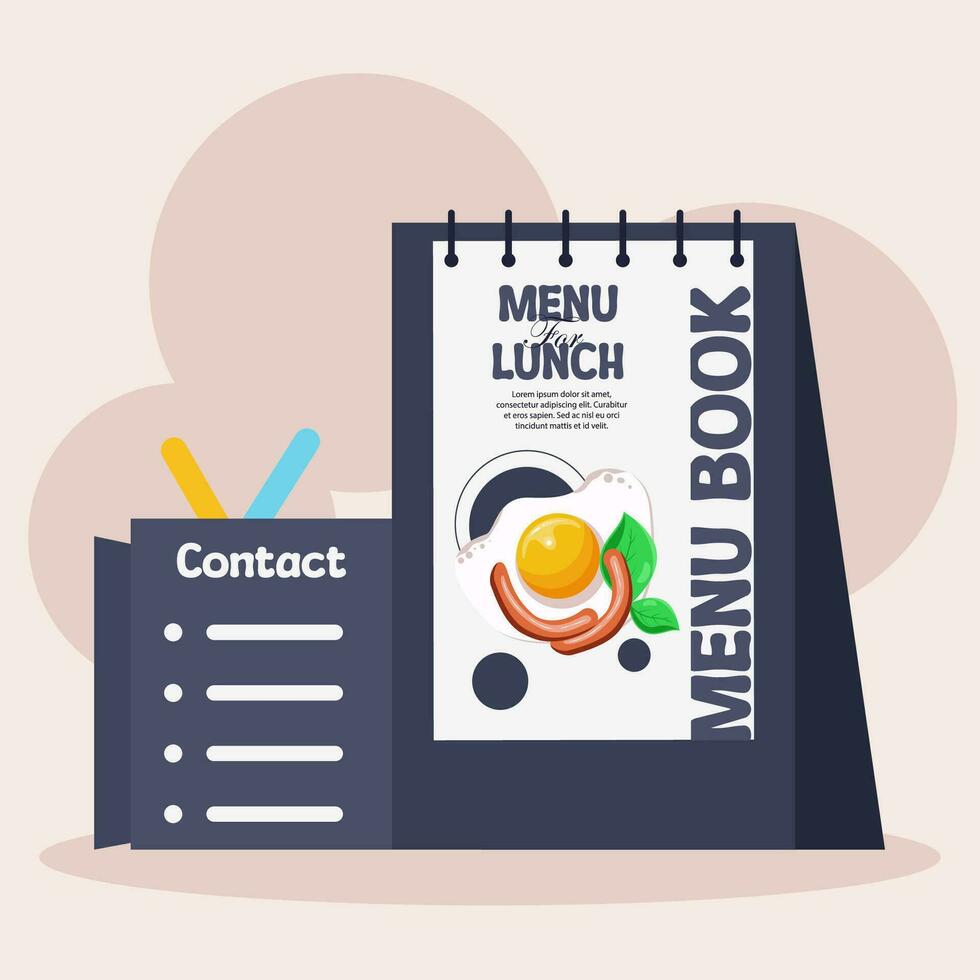 Vector illustration menu book with paper menu lunch with pen box
