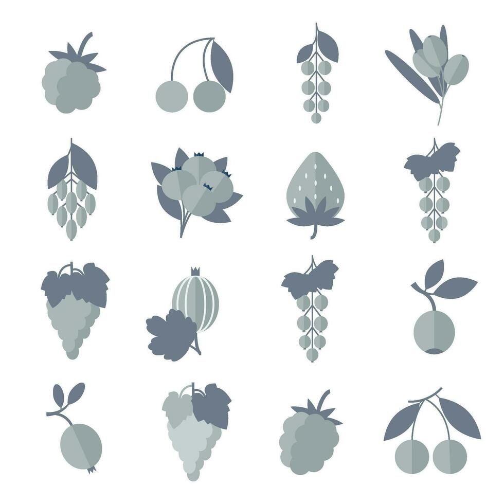 Berry icons in a gray palette isolated flat design vector