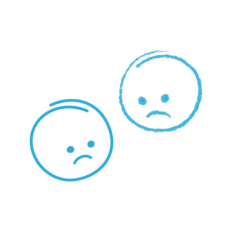 Sketch of 2 sad emoticons in trendy blue. Design elements for greeting with blue monday day or other vector