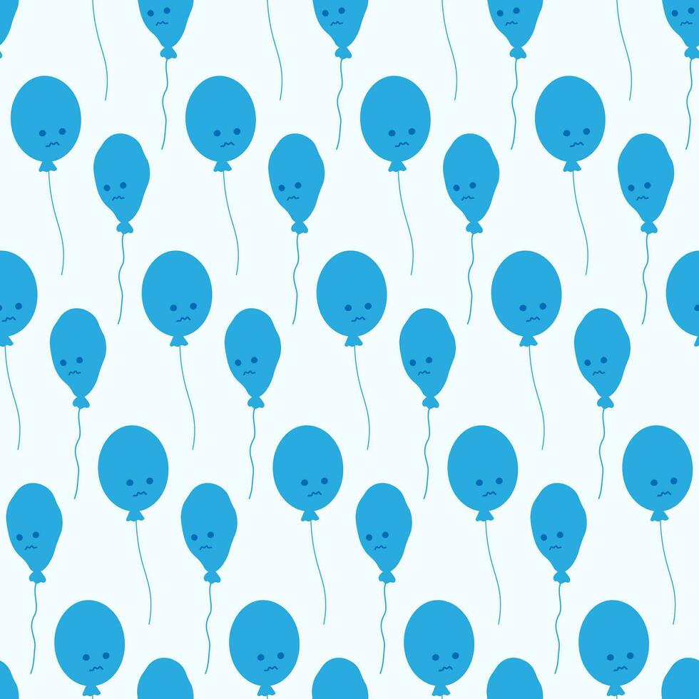 Seamless pattern of blue balloons with sad face. Design concept for greetings or invitation cards vector