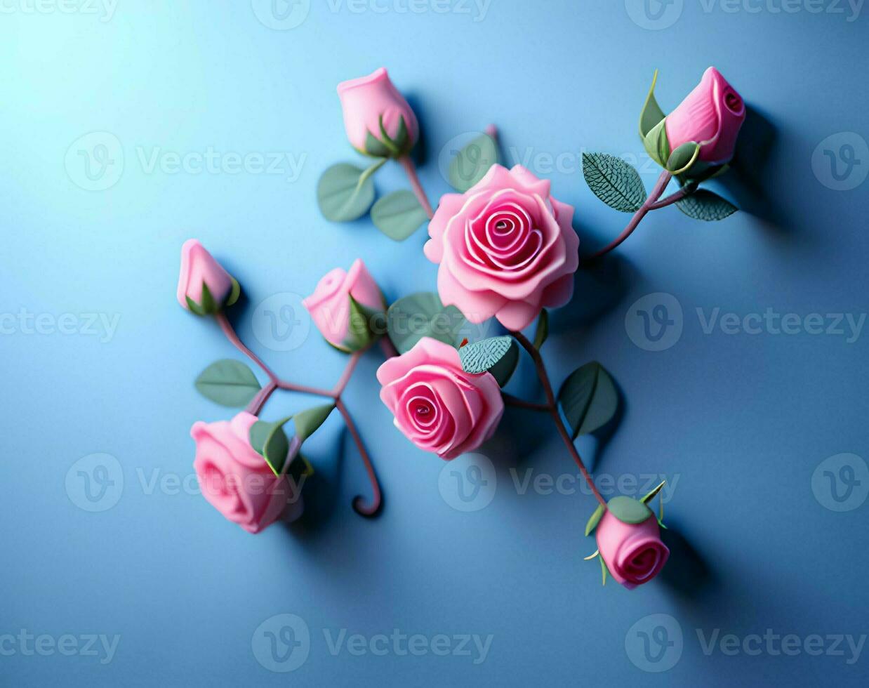AI generated beautiful pink roses on color background photo