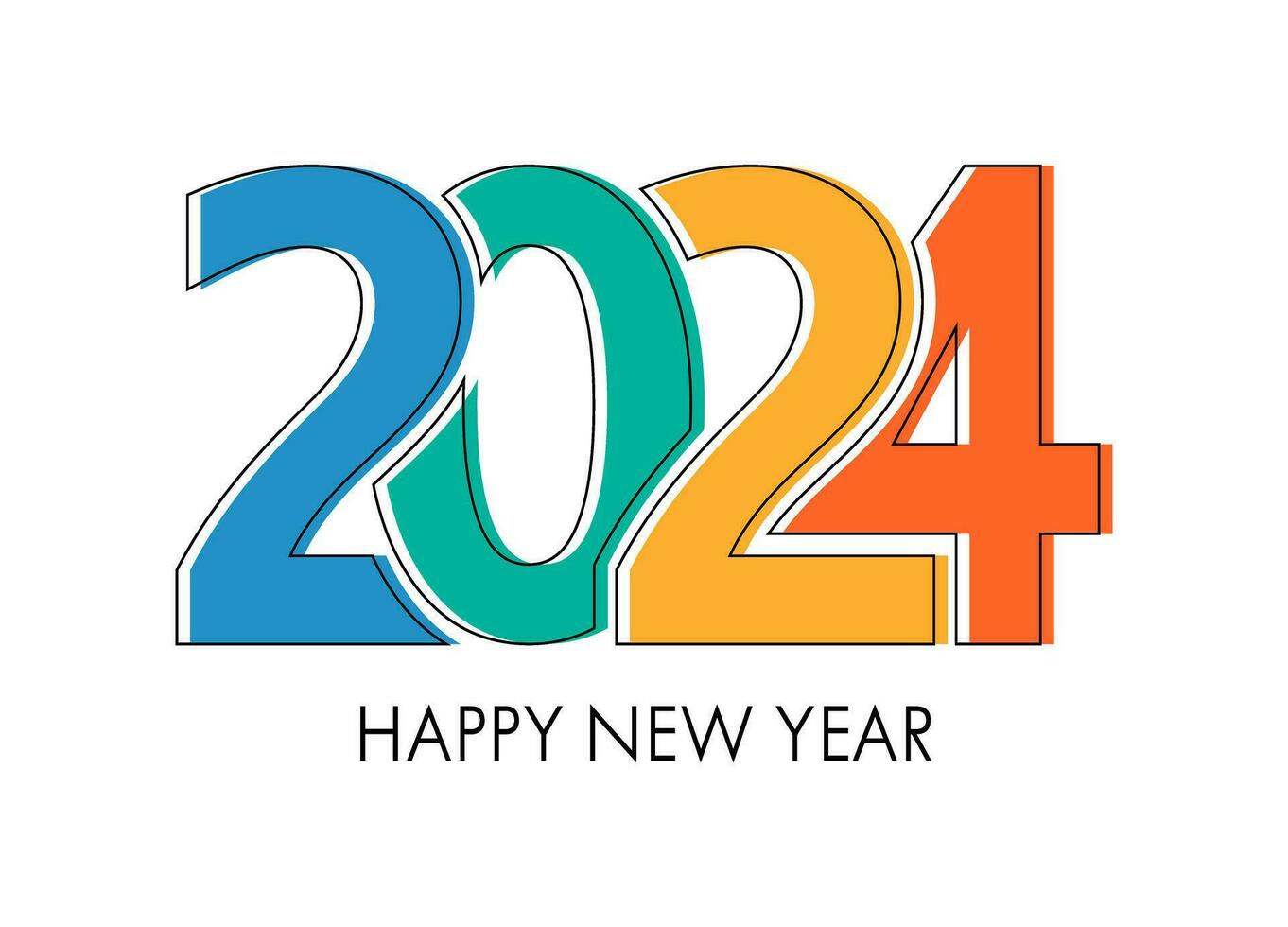 Happy New Year 2024 Text Vector Illustration