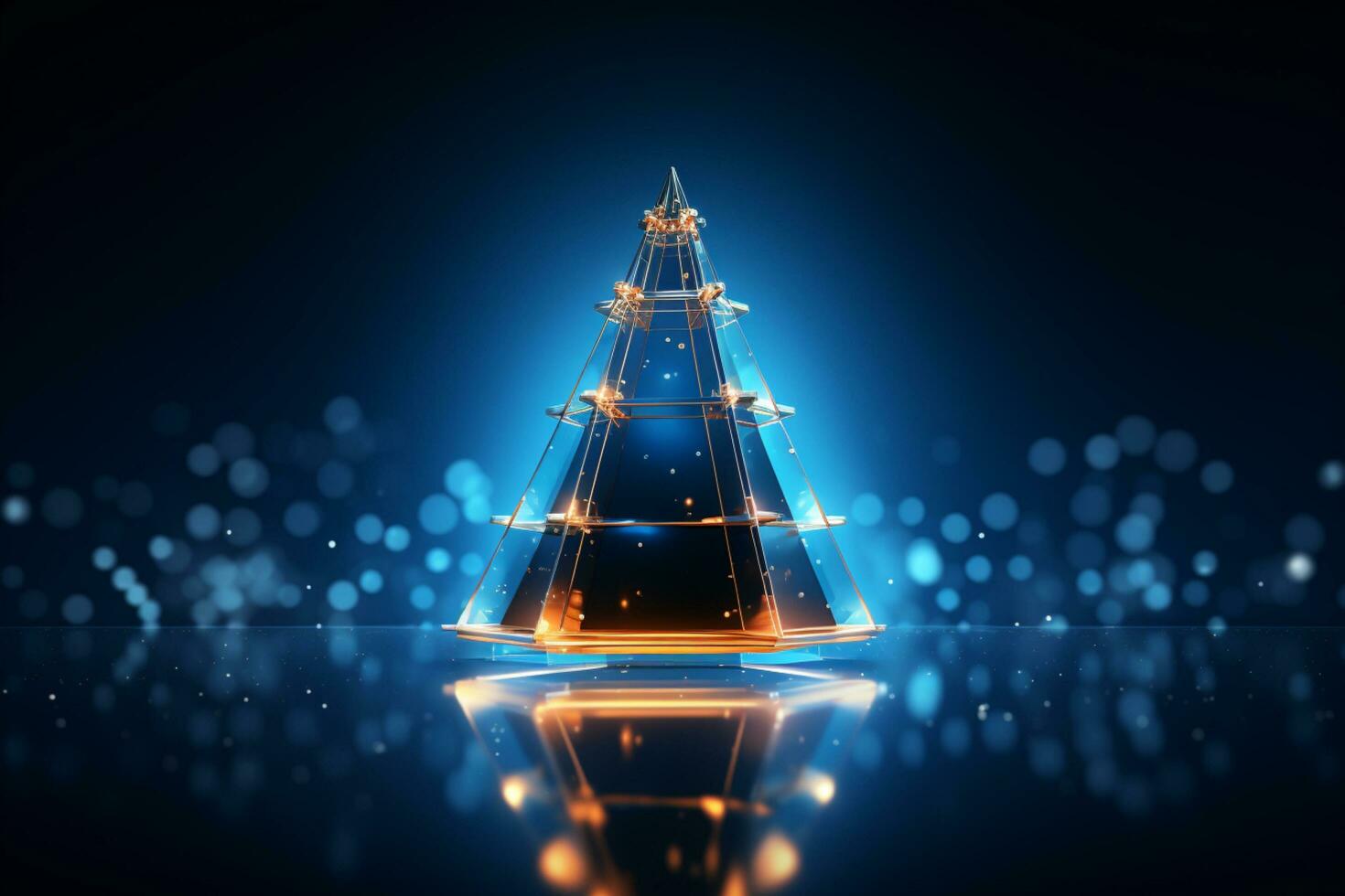 AI generated Blue Christmas tree concept made of light trail technology concept photo