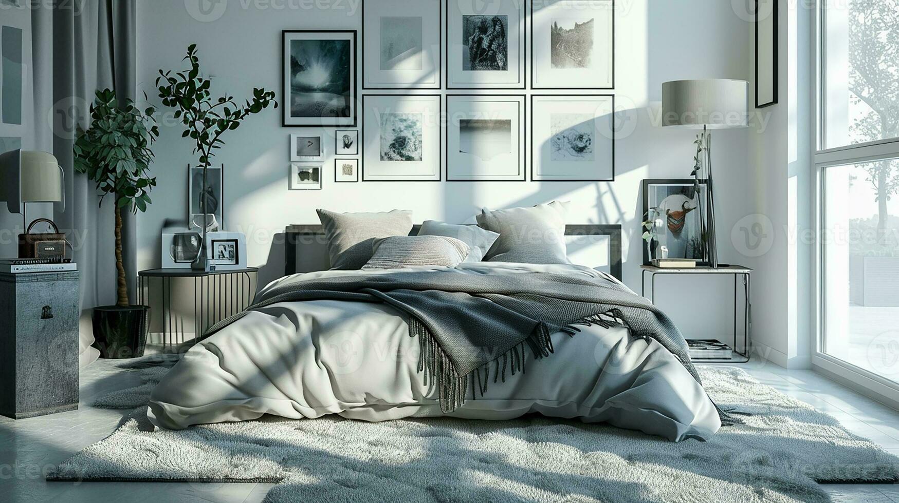 AI generated Bedroom interior design minimal aesthetic 3d rendered photo