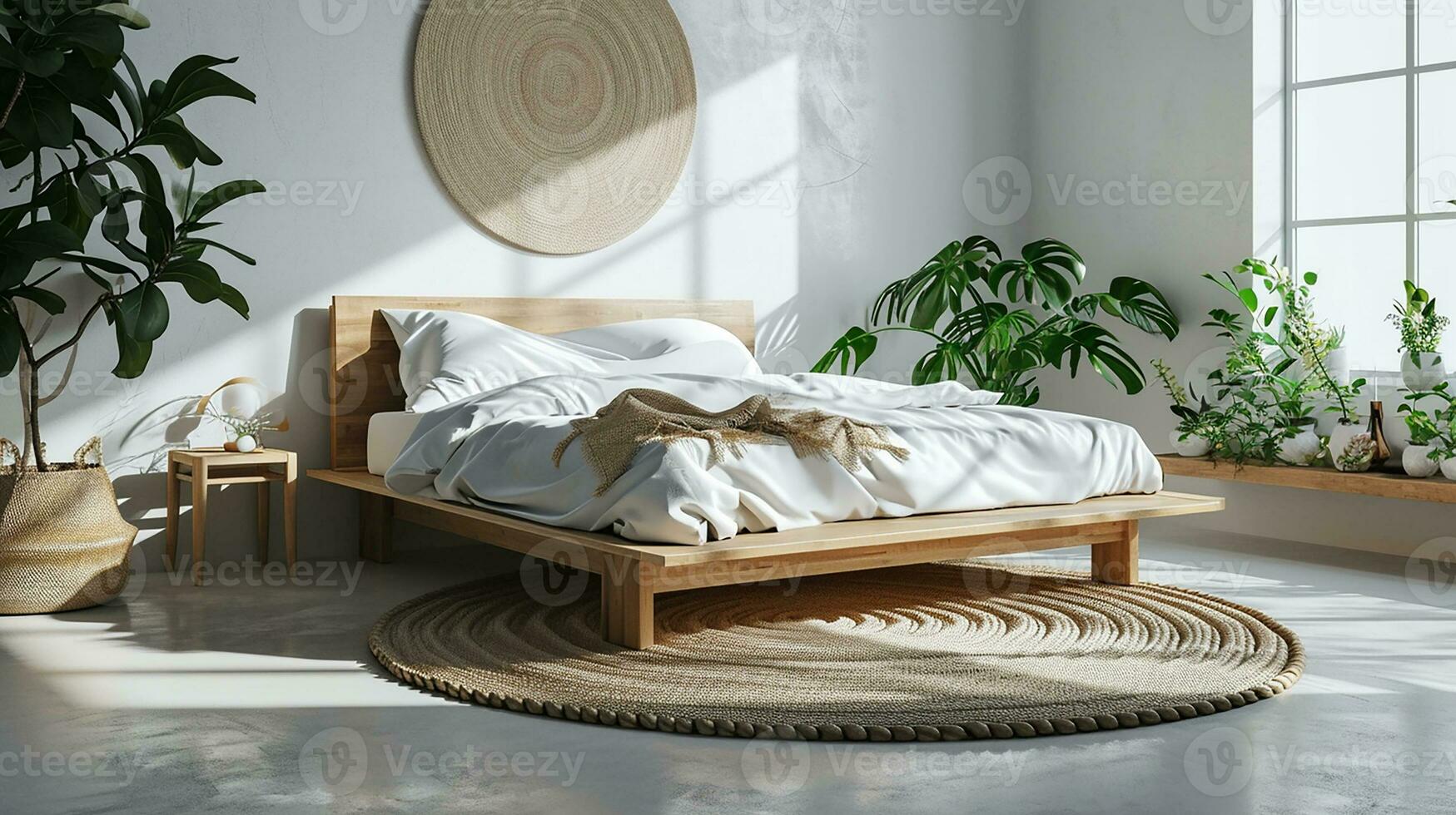 AI generated Bedroom interior design minimal aesthetic 3d rendered photo