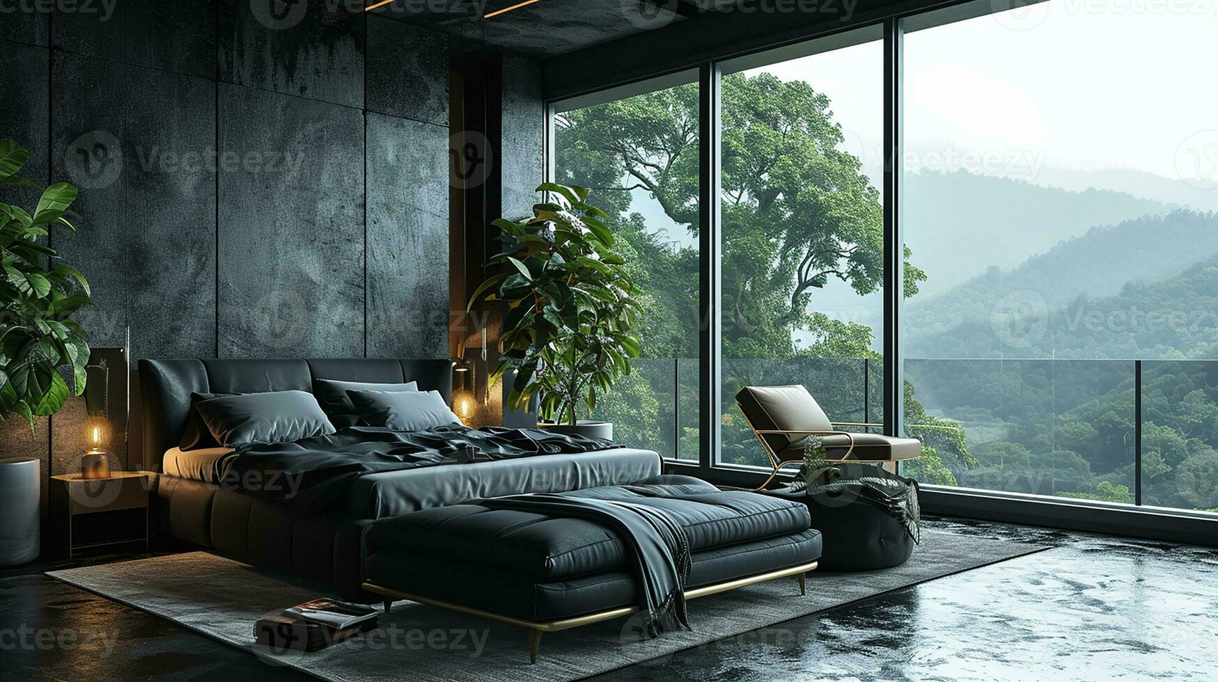 AI generated Bedroom interior design minimal aesthetic 3d rendered photo